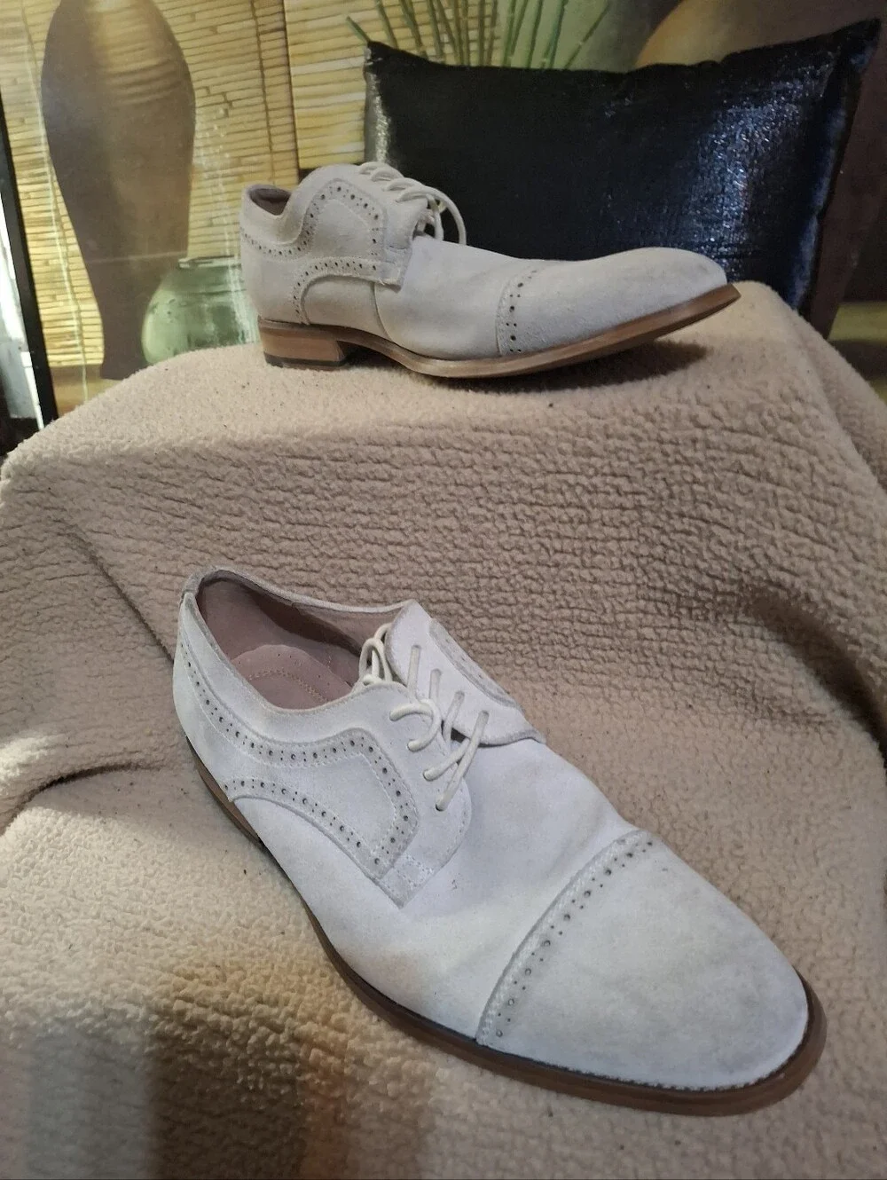 Stacy Adams Cream Suede Cap-Toe Derby Shoes